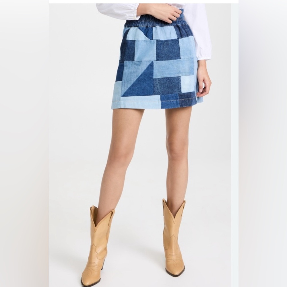 Sold Out Authentic SEA NEW YORK Diego Patchwork Blue Denim Mini Skirt Bottom